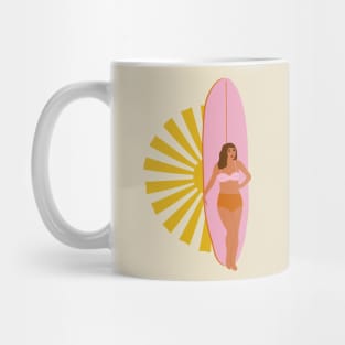 Girl, surfboard and sun Mug